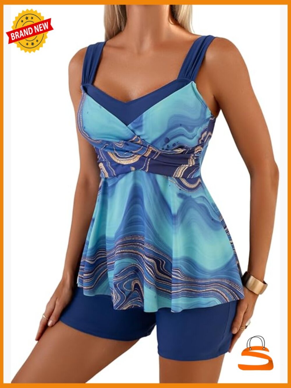 Tummy Control Tankini Swimsuit with Boyshorts Floral Print UPF 25